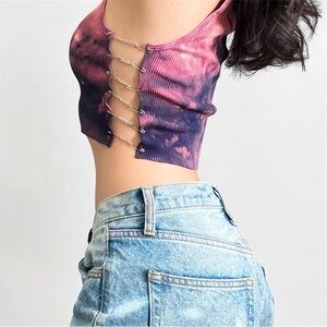 WOMEN'S HANDMADE ACID WASH CROPPED CHAIN TOP.